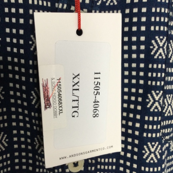 & Sons Garment Co. Indigo Dobby Button Up Shirt Blue White Size XXL - Picture 5 of 8